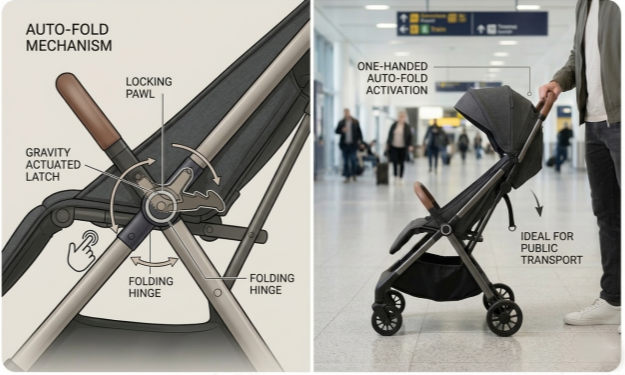 Auto Fold Baby Stroller for Travel